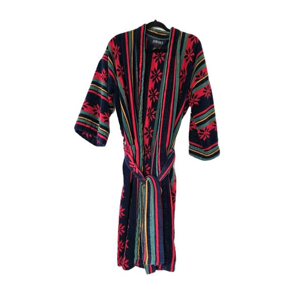 Vintage Perry Ellis Terry Cloth Robe One Size Stripe Pattern Heavy Big Lebowski - Picture 1 of 7
